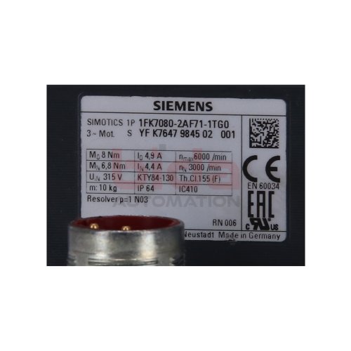 Siemens 1FK7080-2AF71-1TG0 / 1FK7 080-2AF71-1TG0 SIMOTICS S Synchronmotor