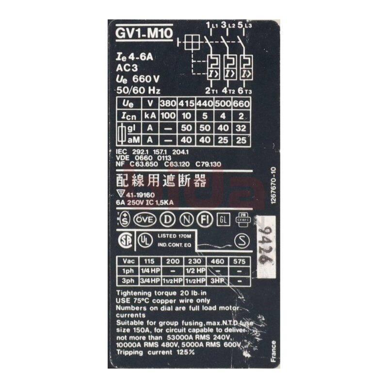 Telemecanique GV1-M10 Motorschutzschalter Motor Protection Switch 660V 4-6A