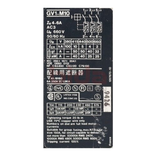 Telemecanique GV1-M10 Motorschutzschalter Motor Protection Switch 660V 4-6A