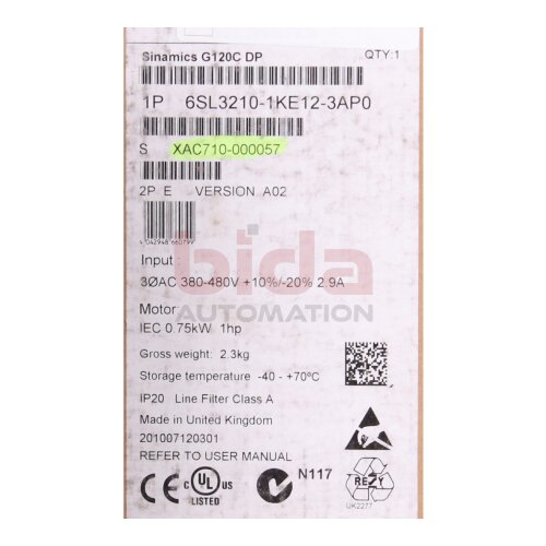 Siemens 6SL3210-1KE12-3AP0 / 6SL3 210-1KE12-3AP0 Frequenzumrichter / frequency converter 380-480V