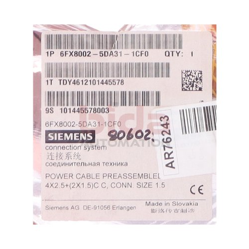 Siemens 6FX8002-5DA31-1CF0 / 6FX8 002-5DA31-1CF0 Leistungsleitung konfektioniert / Pre-assembled power cable