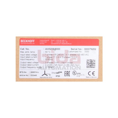 Beckhoff AX5206-0000 Servoverst&auml;rker / Servo amplifier 100-240 VAC or 100-480 VAC