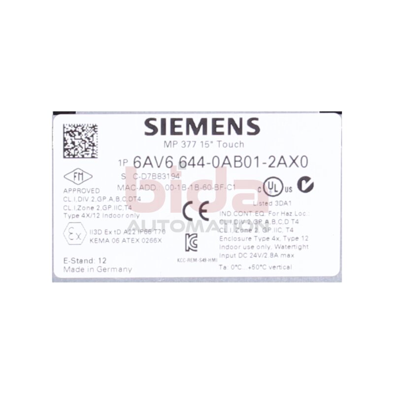 Siemens 6AV6644-0AB01-2AX0 / 6AV6 644-0AB01-2AX0 SIMATIC Touch Multi Panel