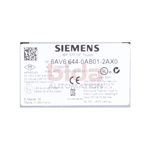 Siemens 6AV6644-0AB01-2AX0 / 6AV6 644-0AB01-2AX0 SIMATIC Touch Multi Panel