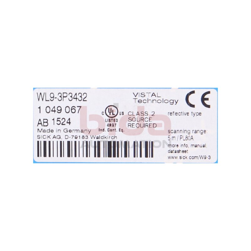 Sick WL9-3P3432 (1049067) Reflexions-Lichtschranke/ Retro-reflective photoelectric sensor 10-30V