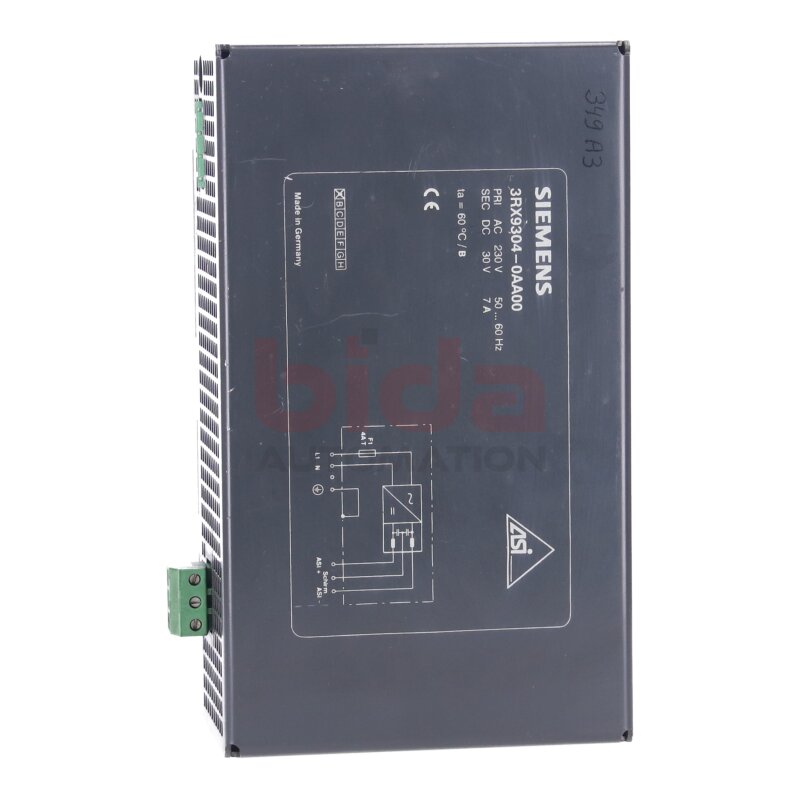 Siemens 3RX9304-0AA00 / 3RX9 304-0AA00 AS-INTERFACE NETZTEIL / AS-INTERFACE POWER SUPPLY UNIT 30VDC 230 VAC 7A
