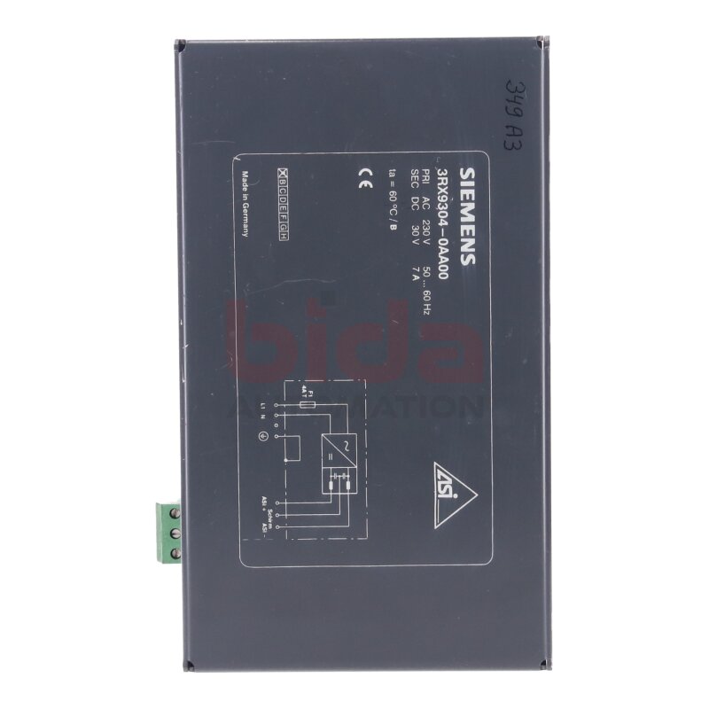 Siemens 3RX9304-0AA00 / 3RX9 304-0AA00 AS-INTERFACE NETZTEIL / AS-INTERFACE POWER SUPPLY UNIT 30VDC 230 VAC 7A