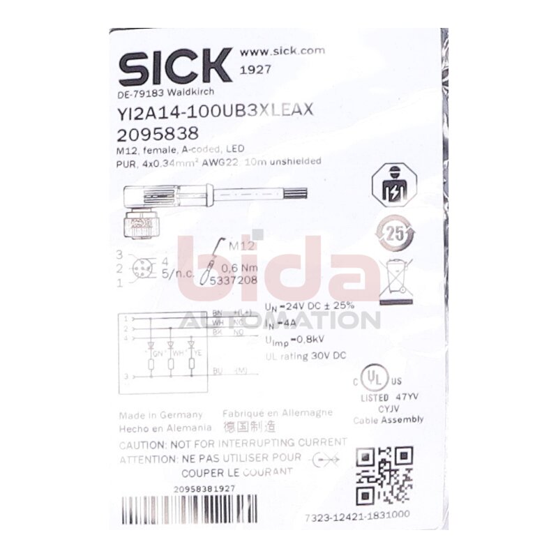 SICK YI2A14-100UB3XLEAX (2095838)  Sensor-/Aktor-Leitung /  Sensor/actuator cable 24V