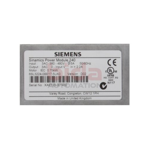Siemens 6SL3224-0BE17-5UA0 SINAMICS G120 Power Module PM 240 ungefiltert mit integriertem Brems.-Chopper
