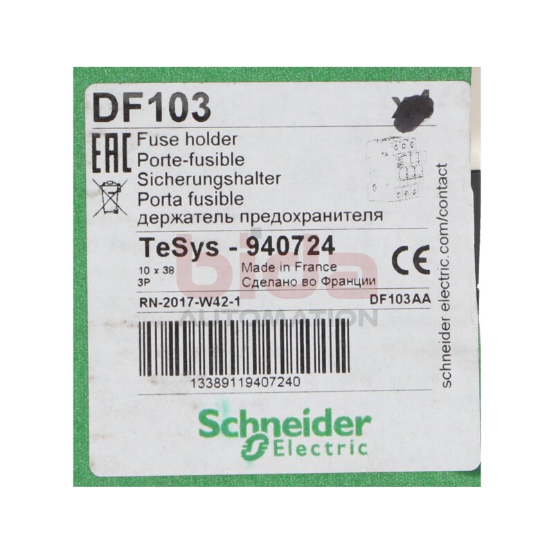 Schneider Electric DF103 TeSys 940724 Sicherungshalter / Fuse holder
