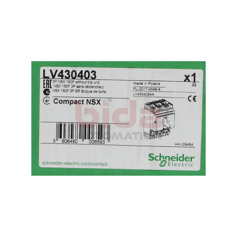 Schneider Electric LV430403 (NSX160F) Kompaktleistungsschalter ComPact NSX160F3P 160A molded case circuit breakers