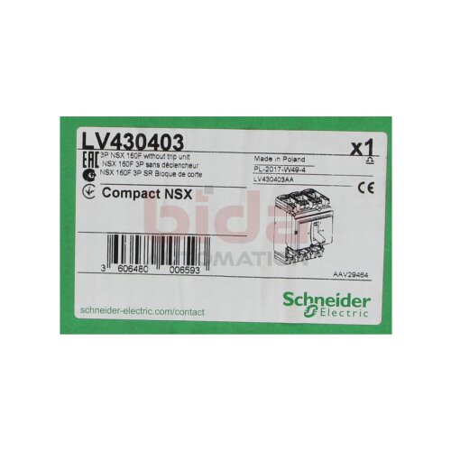 Schneider Electric LV430403 (NSX160F) Kompaktleistungsschalter ComPact NSX160F3P 160A molded case circuit breakers