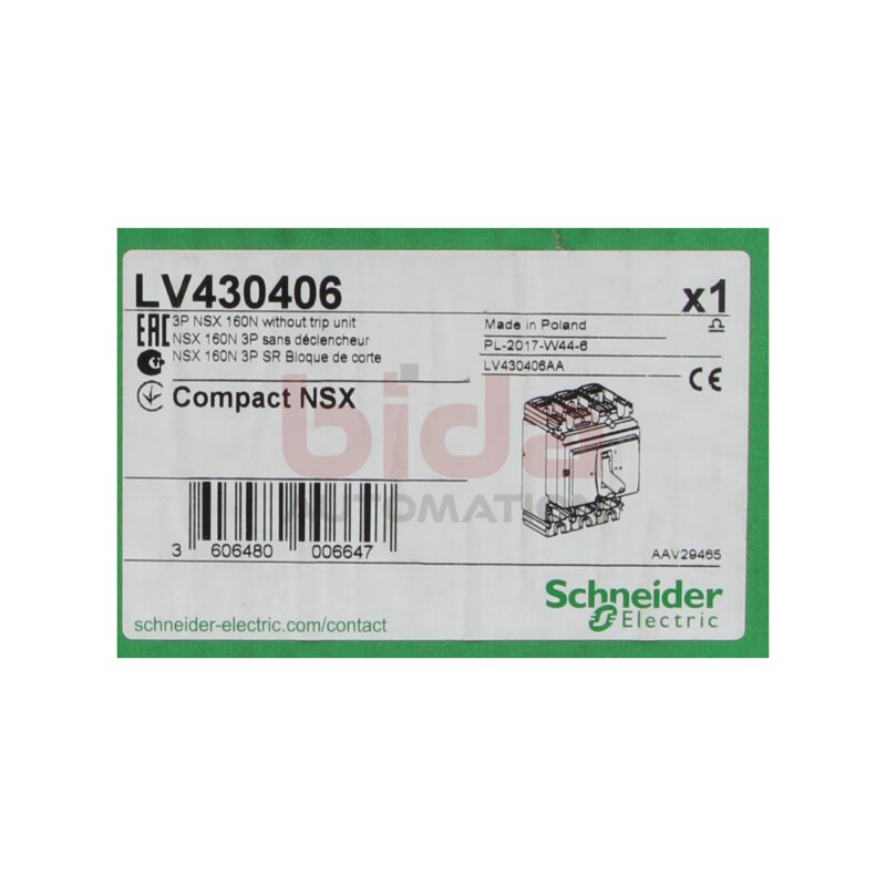 Schneider Electric LV430406 Kompaktschalter Grundschalter 3P 160A f&uuml;r 50kA/415V AC compact switch