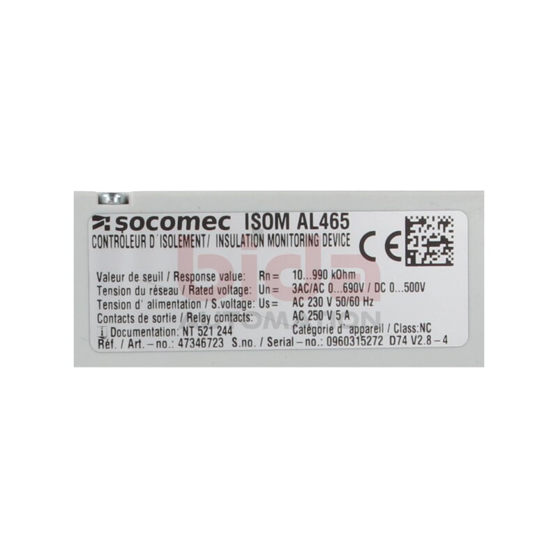 Socomec ISOM AL465 (47346723) Isolations&uuml;berwachungsger&auml;t Insulation monitoring device