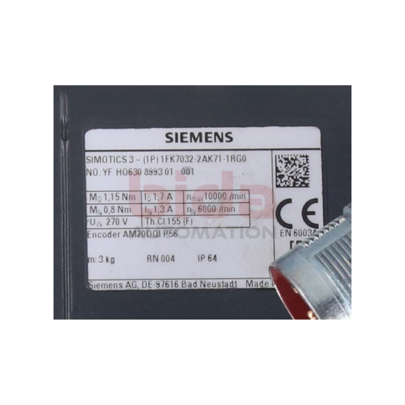 Siemens 1FK7032-2AK71-1RG0 Servomotor Servo Motor 1FK 7032-2AK71-1RG0