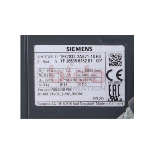 Siemens 1FK7032-2AK71-1QH0 Servomotoren Servo Motoren 1FK 7032-2AK71-1QH0