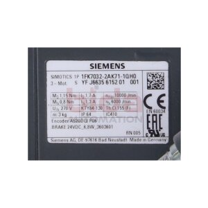 Siemens 1FK7032-2AK71-1QH0 Servomotoren Servo Motoren 1FK...