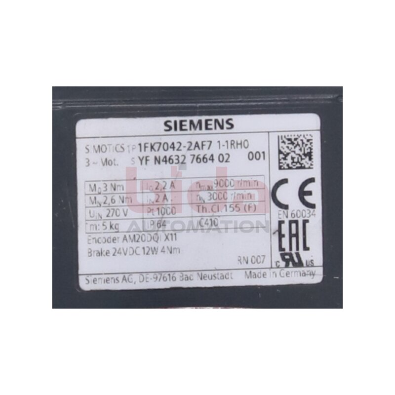 Siemens 1FK7042-2AF71-1RH0 Servmotor Servo Motor Synchronmotor