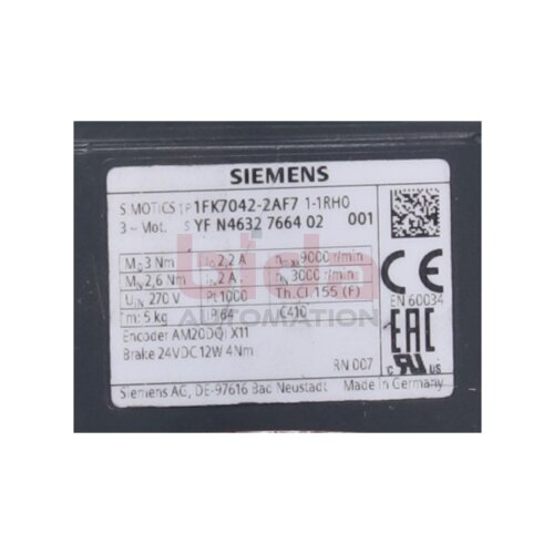 Siemens 1FK7042-2AF71-1RH0 Servmotor Servo Motor Synchronmotor
