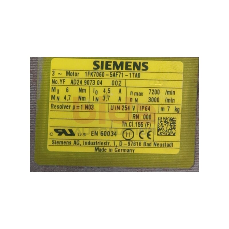 Siemens 1FK7060-5AF71-1TA0 / 1FK7 060-5AF71-1TA0 Servomotor Servo Motor Synchronservomotor