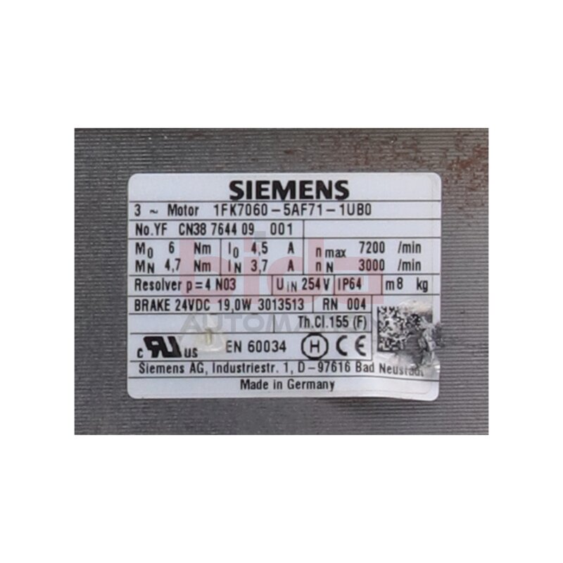 Siemens 1FK7060-5AF71-1UB0 Servomotor Servo Motor Synchronservomotor 1FK7 060-5AF71-1UB0