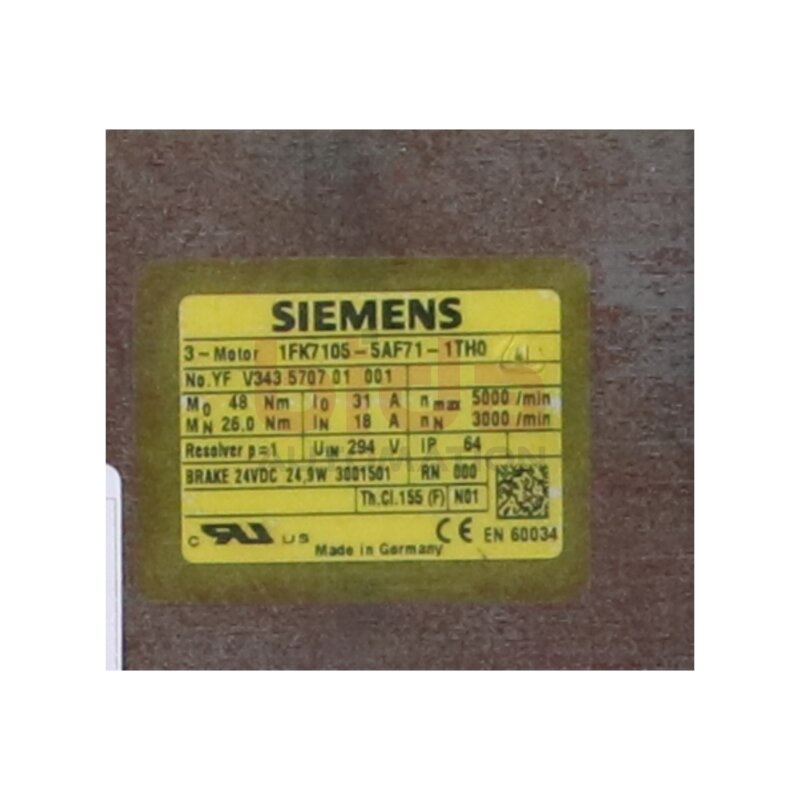 Siemens 1FK7105-5AF71-1TH0 / 1FK7 105-5AF71-1TH0  SIMOTICS S Synchronservomotor 1FK7 Compact
