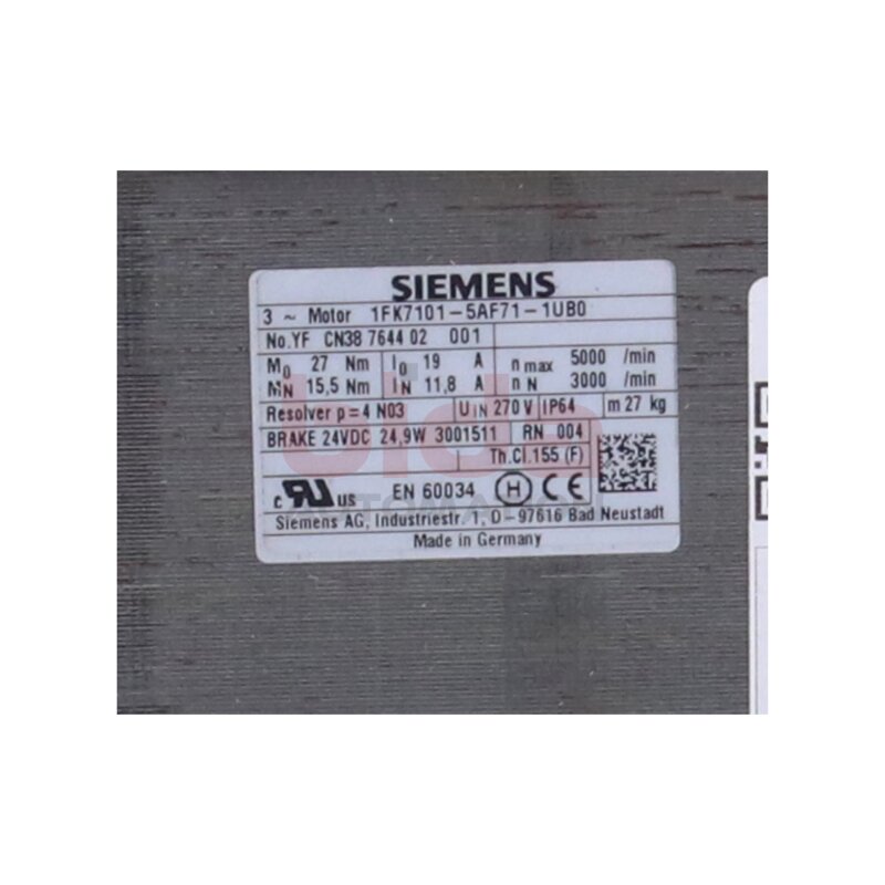 Siemens 1FK7101-5AF71-1UB0 SIMOTICS S Servomotor