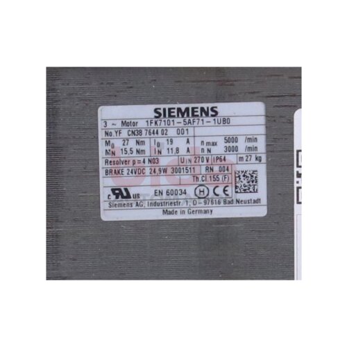 Siemens 1FK7101-5AF71-1UB0 SIMOTICS S Servomotor