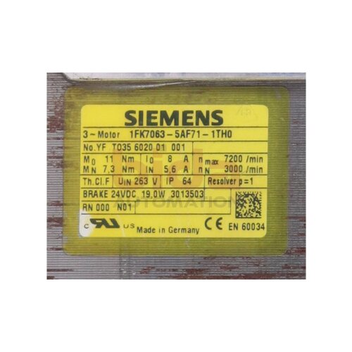 Siemens 1FK7063-5AF71-1TH0 Servomotor Servo Motor 1FK7 063-5AF71-1TH0 Synchronmotor