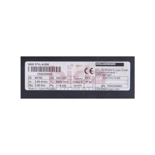 Kollmorgen 6SM37VL-6,000 (90702) Servo Motor