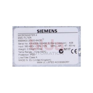Siemens 6SE6400-2FA00-6AD0 MICROMASTER 4 Filter...