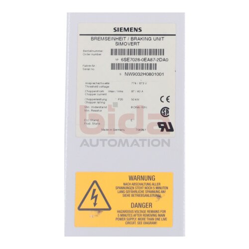 Siemens 6SE7028-0EA87-2DA0 Bremseinheit Brake unit 50kW