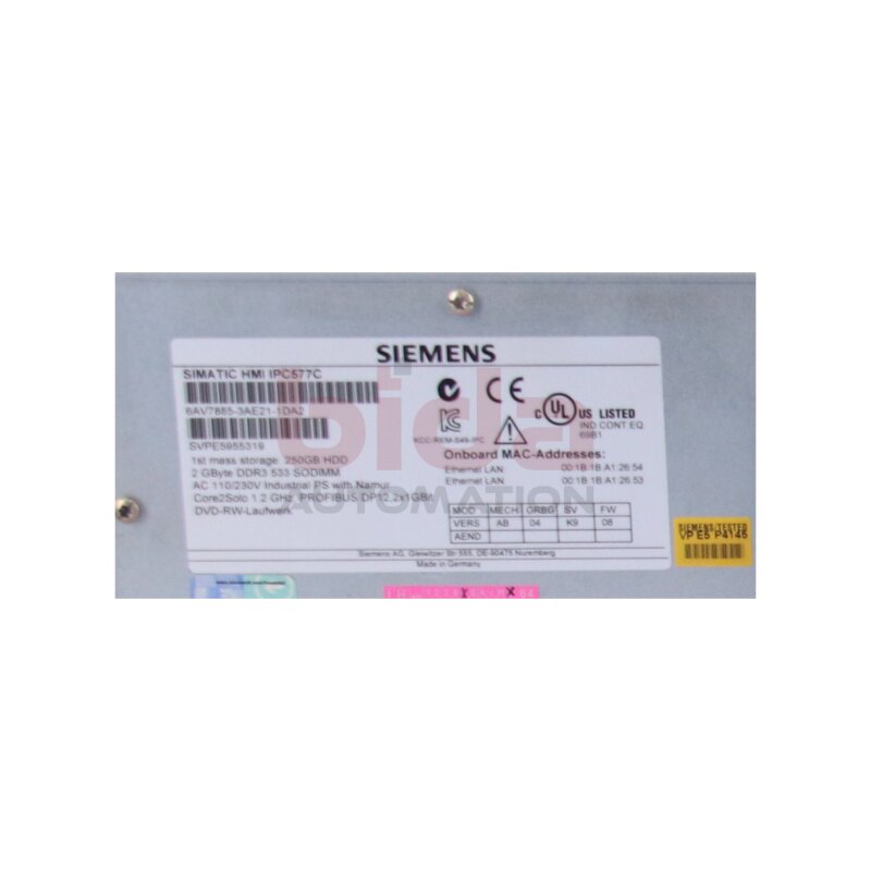 Siemens 6AV7885-3AE21-1DA2 SIMATIC HMI IPC577C PCI-Steckplatz PCI Slot