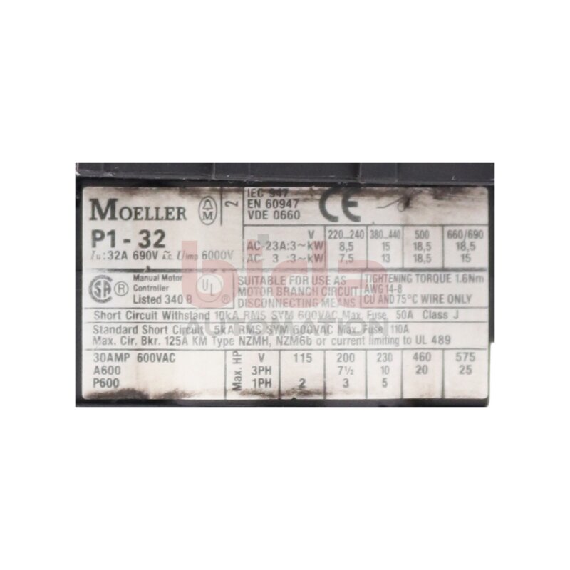 Moeller P1-32 Zwischenbauschalter intermediate switch 690V 32A