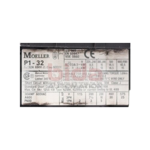 Moeller P1-32 Zwischenbauschalter intermediate switch 690V 32A