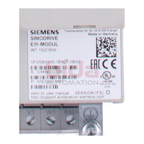 Siemens 6SN1145-1BA01-0BA2 Simodrive 611 6SN1 145-1BA01-0BA2 Ein-/R&uuml;ckspeisemodul E/R-Modul