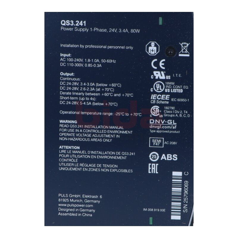 Puls QS3.241 Hutschienen-Netzteil f&uuml;r 1-Phasen-Systeme Power Supply Netzteil