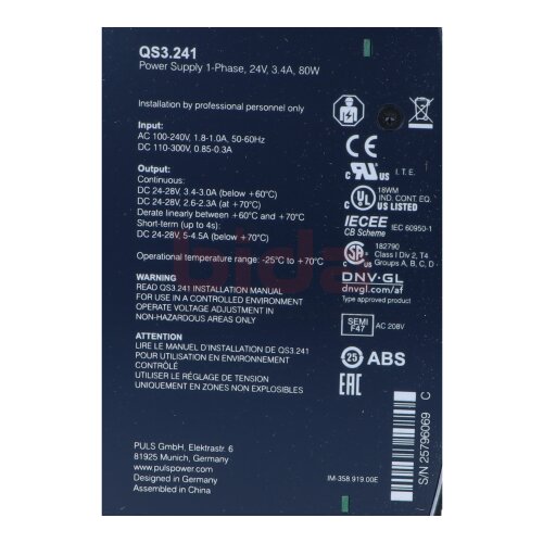 Puls QS3.241 Hutschienen-Netzteil f&uuml;r 1-Phasen-Systeme Power Supply Netzteil