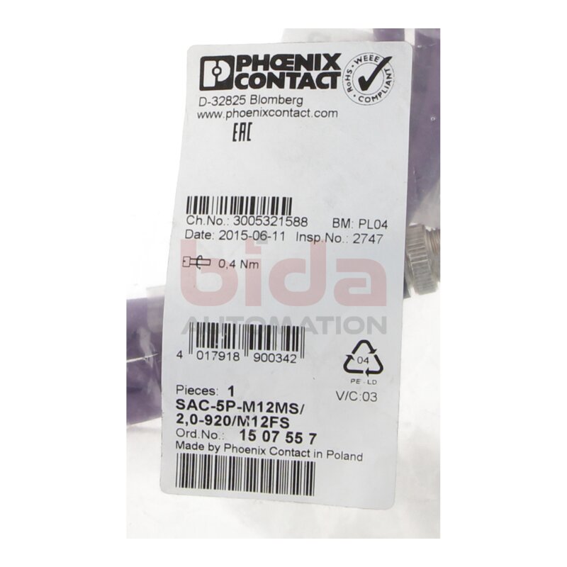 Phoenix Contact SAC-5P-M12MS/2,0-920/M12FS (1507557) Bussystem-Kabel / bus system cable