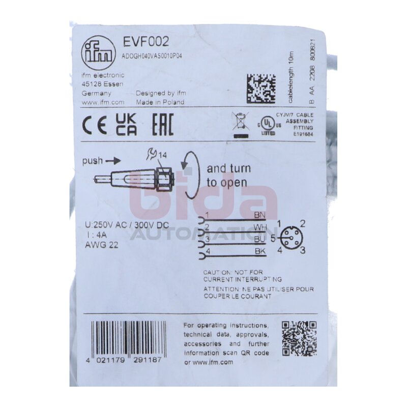 ifm EVF002 Anschlusskabel mit Buchse Connection cable with socket