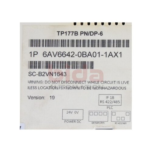 Siemens 6AV6642-0BA01-1AX1 (6AV6 642-0BA01-1AX1) TP177B PN/DP-6 Operator Panel