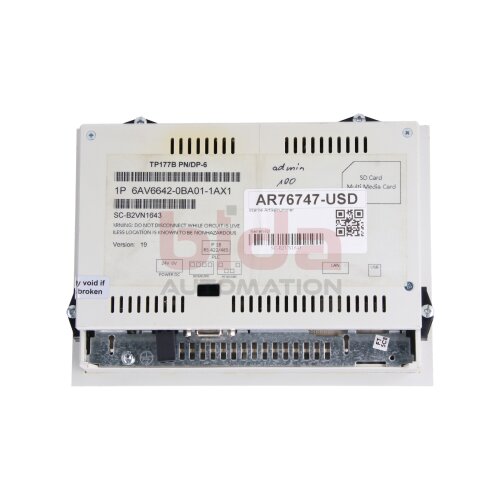 Siemens 6AV6642-0BA01-1AX1 (6AV6 642-0BA01-1AX1) TP177B PN/DP-6 Operator Panel