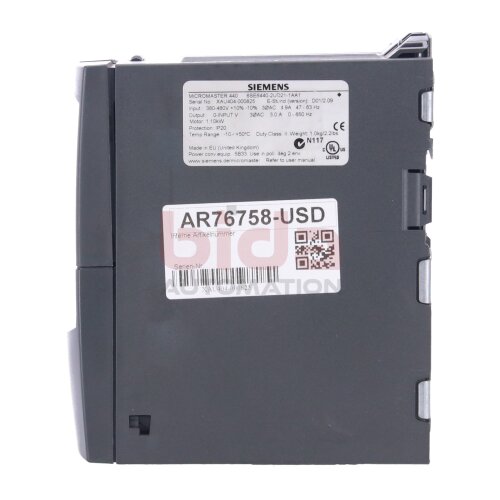 Siemens 6SE6440-2UD21-1AA1 (6SE6 440-2UD21-1AA1) MICROMASTER 440 Frequenzumrichter Frequency Converter