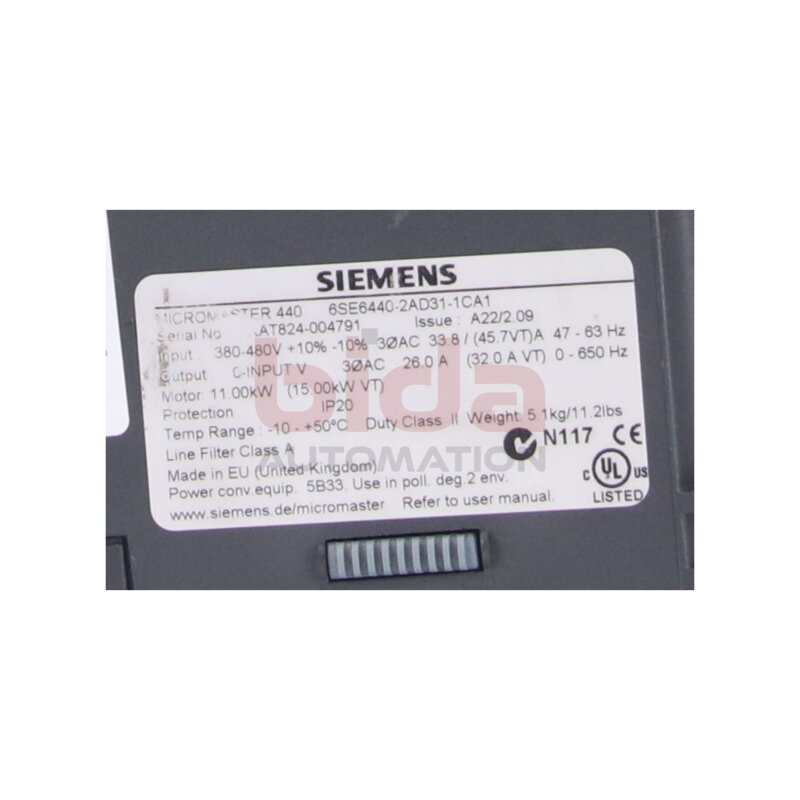 Siemens 6SE6440-2AD31-1CA1 Micromaster 440 (6SE6 440-2AD31-1CA1) Frequenzumrichter Frequency Converter