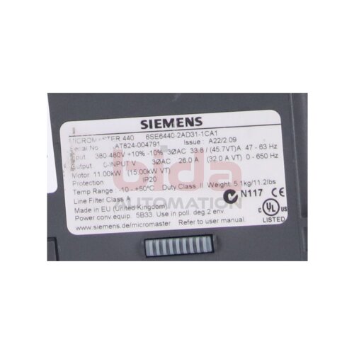 Siemens 6SE6440-2AD31-1CA1 Micromaster 440 (6SE6 440-2AD31-1CA1) Frequenzumrichter Frequency Converter