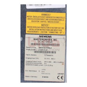 Siemens 6SE7014-0TP50-Z (Z=G91+C43) Masterdrives AC/DC...