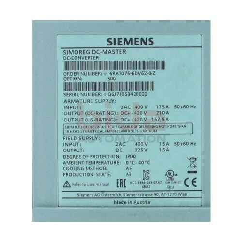 Siemens 6RA7075-6DV62-0-Z SIMOREG DC Master Stromrichterger&auml;t (6RA7 075-6DV62-0-Z) DC-Converter