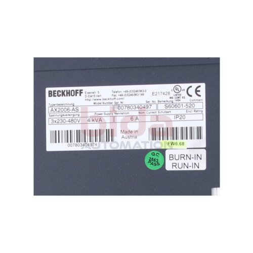 Beckhoff AX2006-AS Digitaler Servoverst&auml;rker Digital servo amplifier
