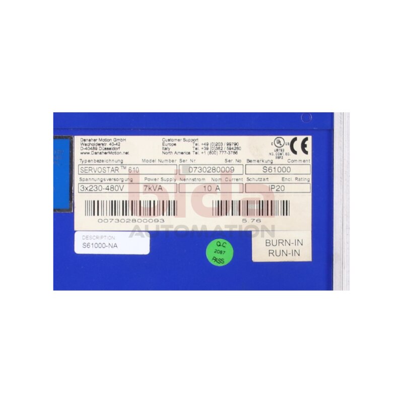 Kollmorgen S61000 Servostar 610 Regler regulator Servoverst&auml;rker Servo Drive Servo amplifier