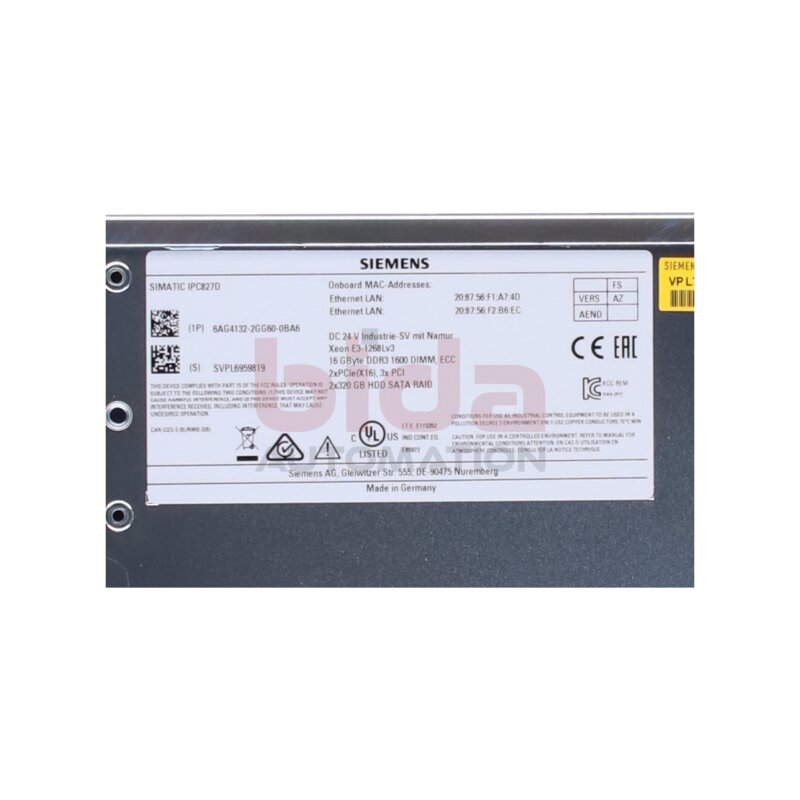 Siemens 6AG4132-2GG60-0BA6 SIMATIC IPC827D 6AG4 132-2GG60-0BA6  Box-PC